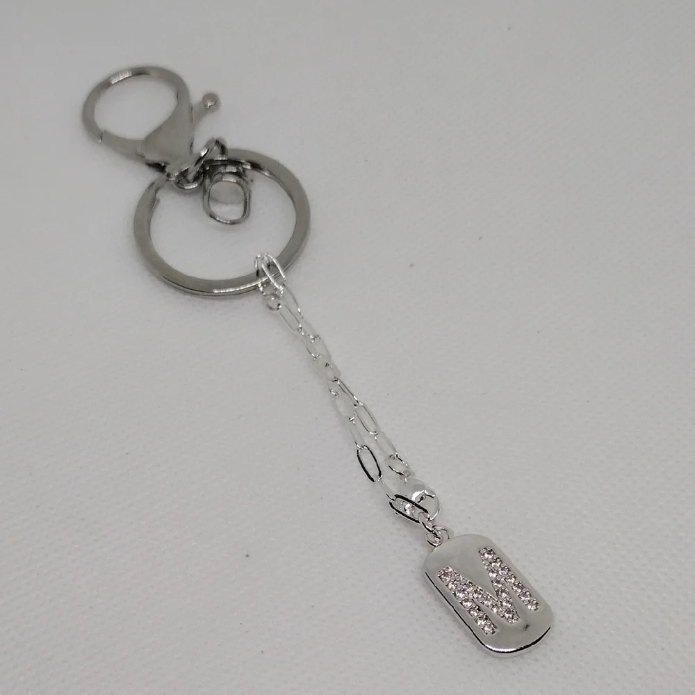 Silver tone Rhinestone Initial 'M' Keychain